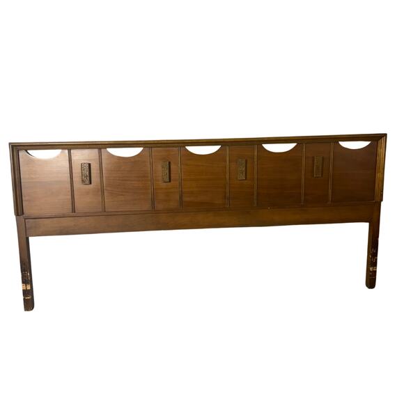 Bassett Mayan Walnut King Headboard Credenza Secretary 2 Nightstands MCM 5 piece - Picture 4 of 16